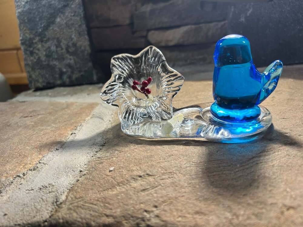 HTF Leo Ward Blue Bird Of Happiness On Clear Base With Flower Signed 1994 - Picture 2 of 12